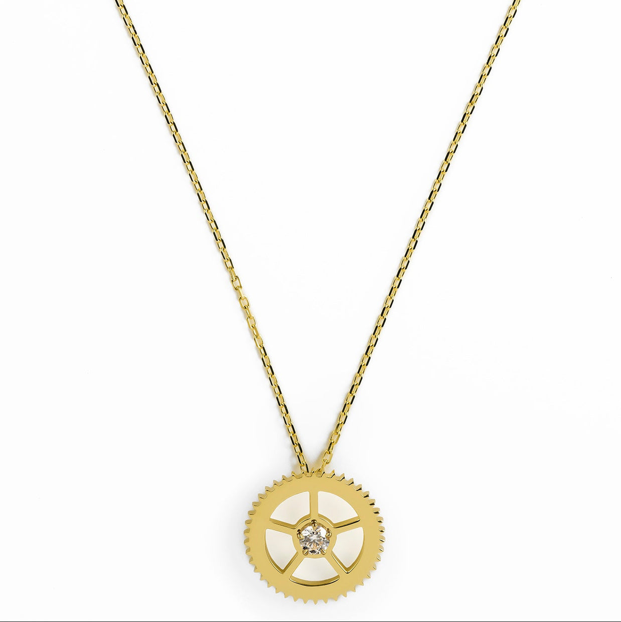 1 Diamond Yellow Gold Gear Necklace