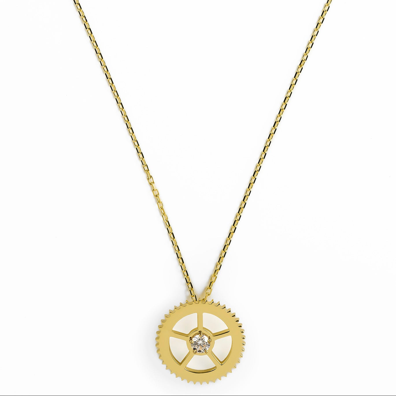 1 Diamond Yellow Gold Gear Necklace