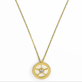 1 Diamond Yellow Gold Gear Necklace