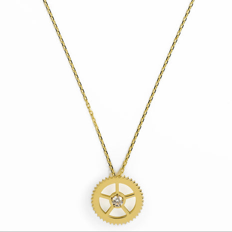 1 Diamond Yellow Gold Gear Necklace