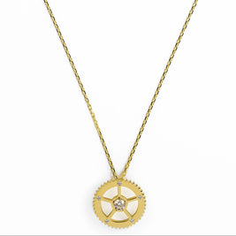 6 Diamonds Yellow Gold Gear Necklace