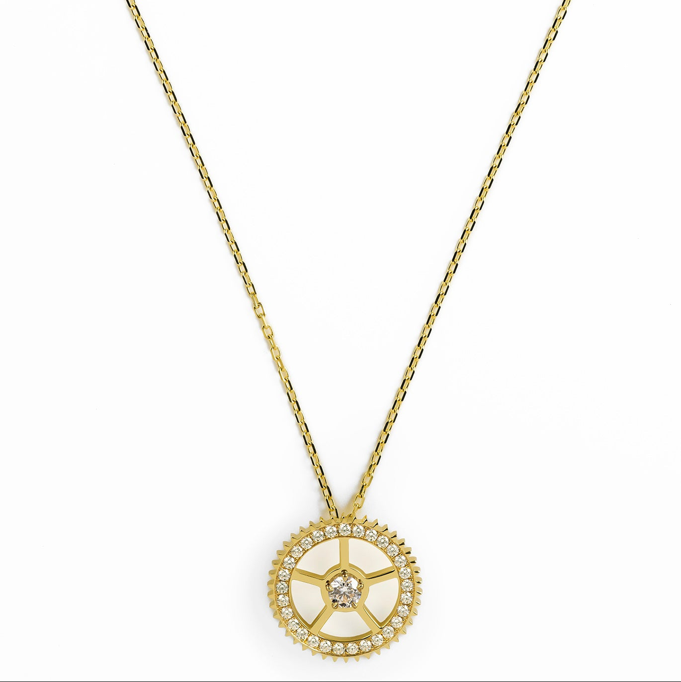 Full Pavé Yellow Gold Gear Necklace