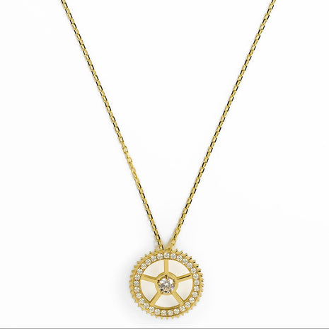 Full Pavé Yellow Gold Gear Necklace