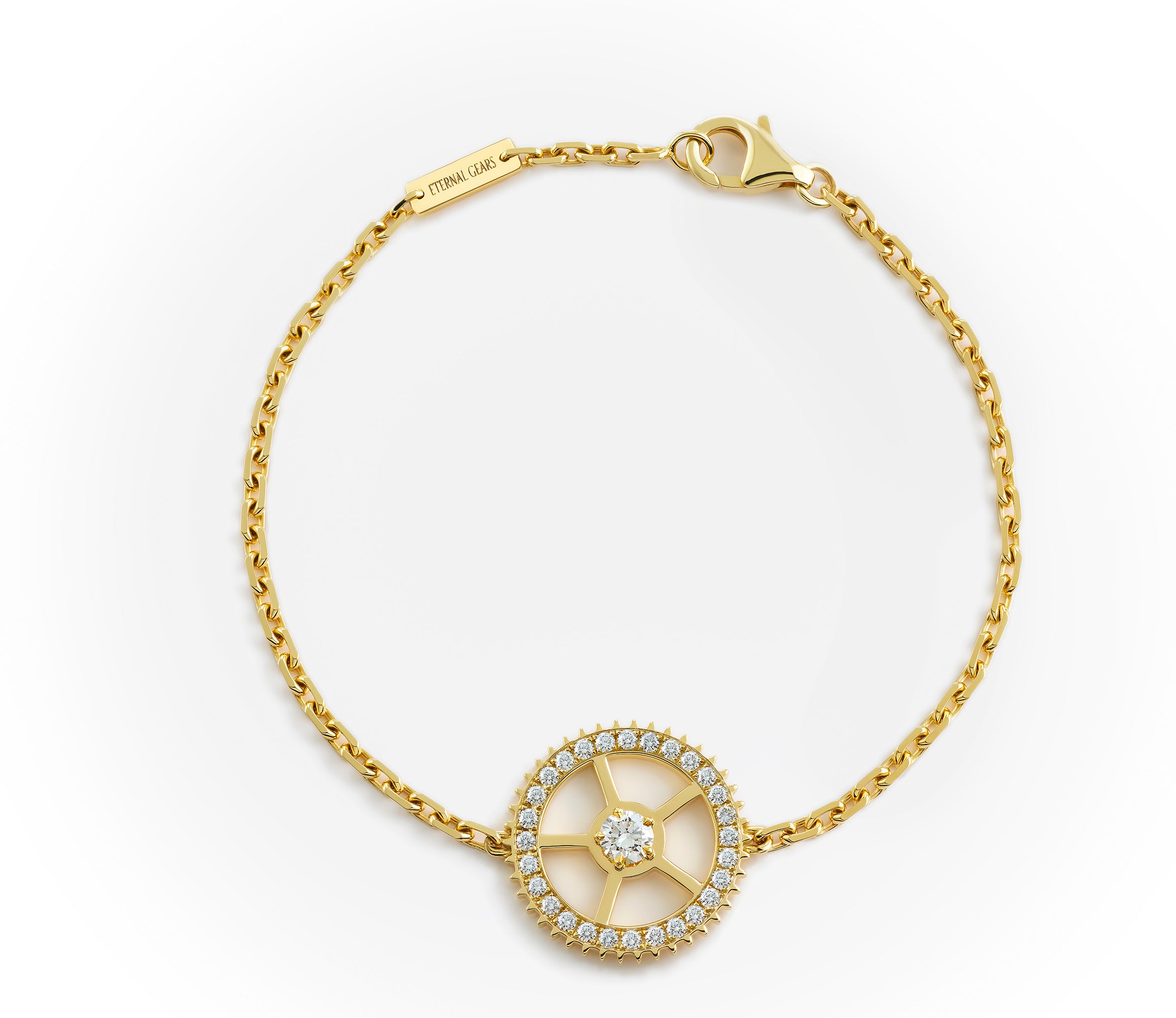 Full Pavé Yellow Gold Gear Bracelet