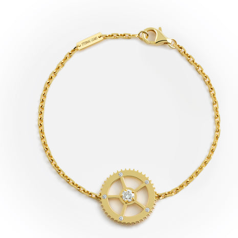 6 Diamonds Yellow Gold Gear Bracelet