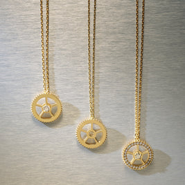 1 Diamond Yellow Gold Gear Necklace